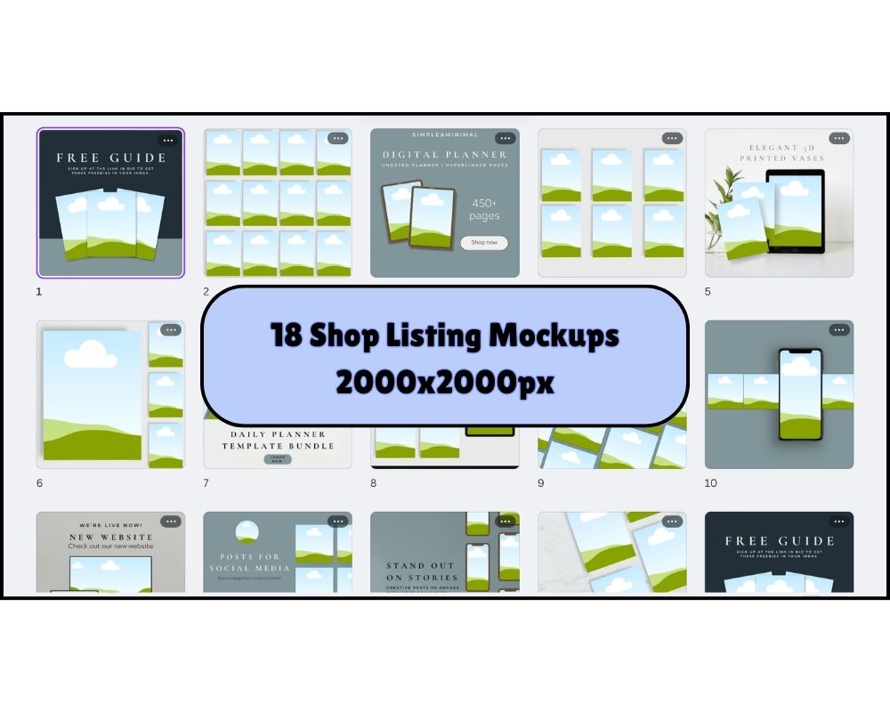 1000+ Etsy Listing Mockup Templates | Canva Editable | MRR & PLR Included