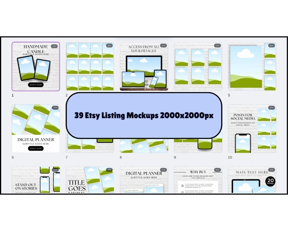 1000+ Etsy Listing Mockup Templates | Canva Editable | MRR & PLR Included